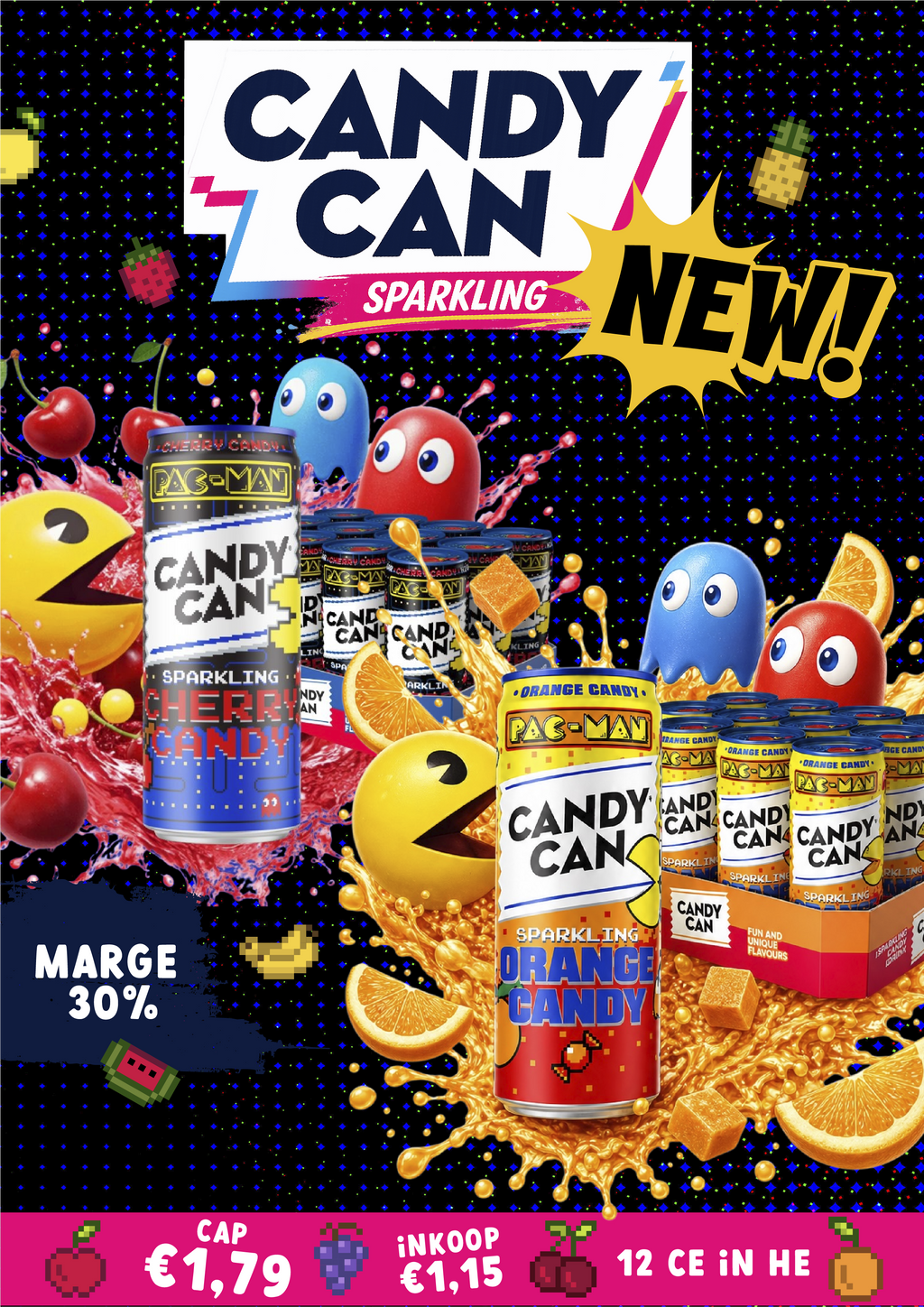 ACTIE: CANDY CAN #2 - Pac-man Cherry Candy & Pac-man Orange Candy
